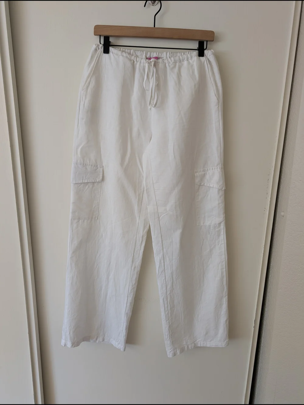 Edikted Womens Medium 100% Cotton Wide Leg Cargo Pants White Minimalist Summer - Picture 1 of 8